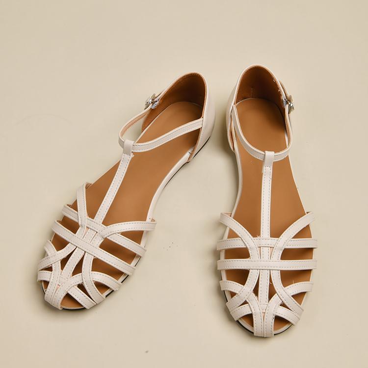 Women's T-shaped Solid Color Flat Sandals