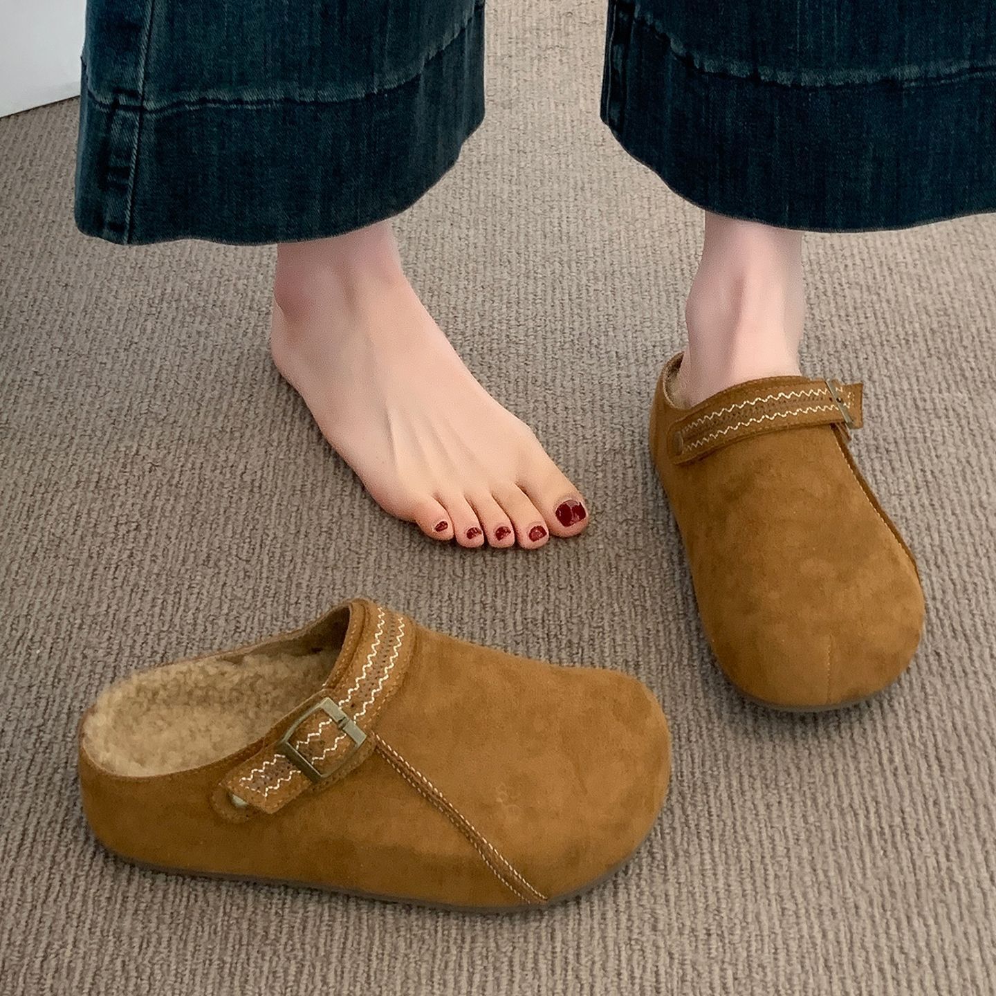 Thick Sole Half Slippers Women's Outer Wear New Autumn And Winter