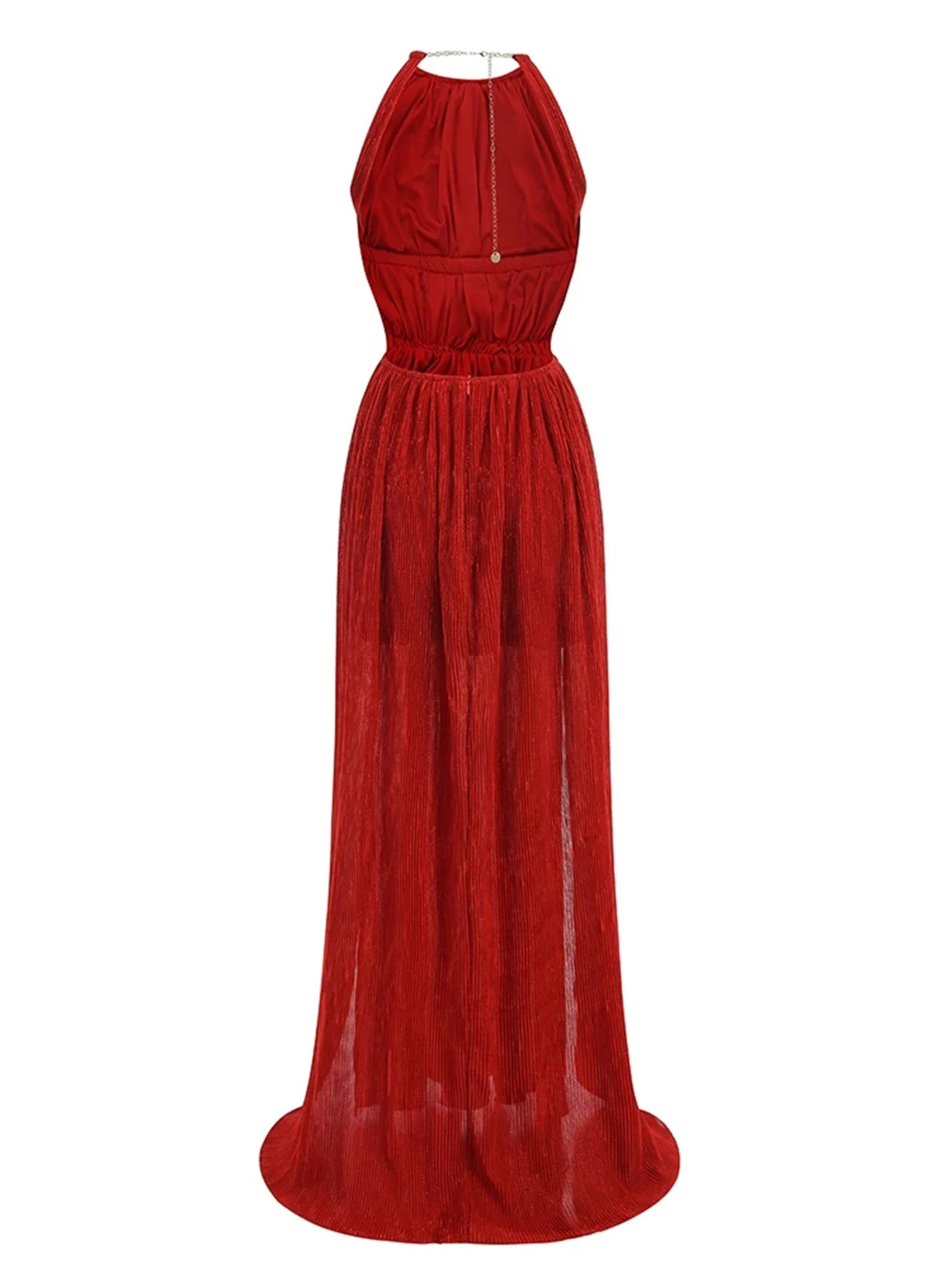 Slant shoulder pleated casual dress red long women's dress