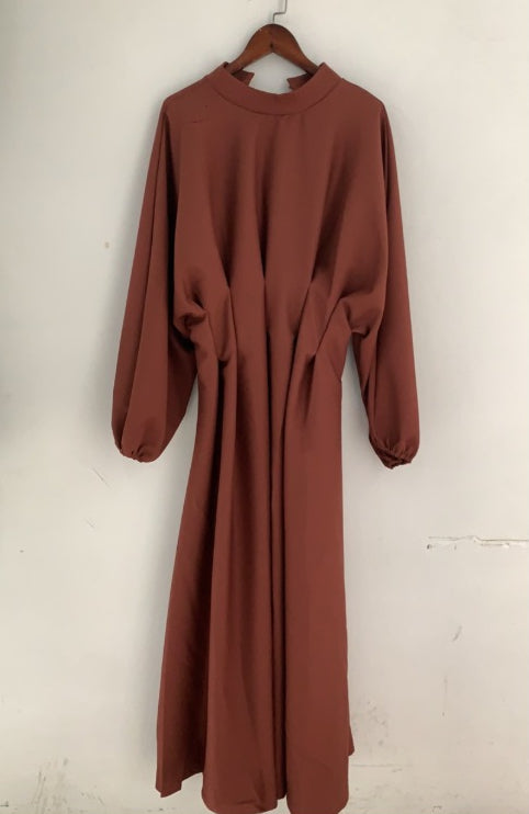 Middle East Turkey Dubai Solid Color Drawstring Sleeve Dress