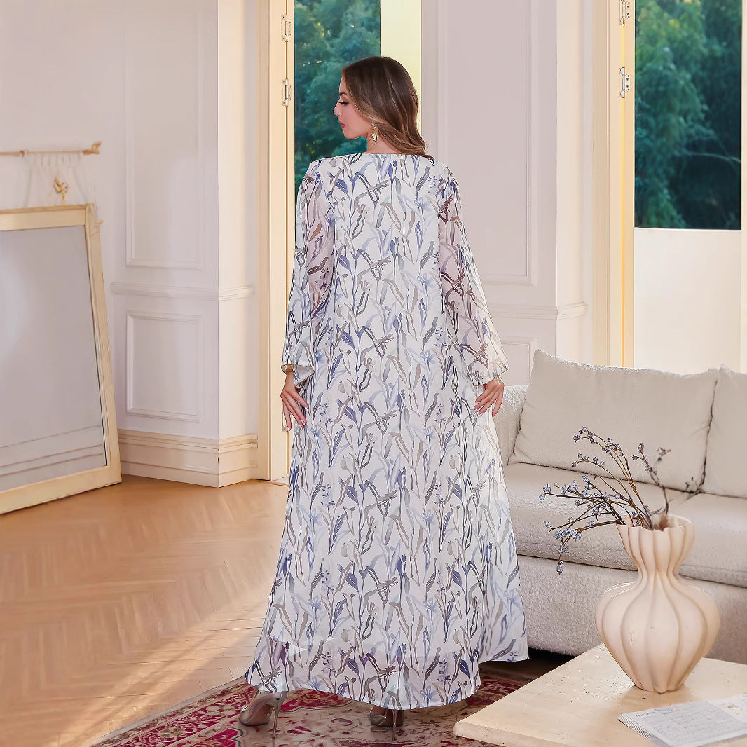 Muslim Women's Arab Clothing Dress with Print and Sequins