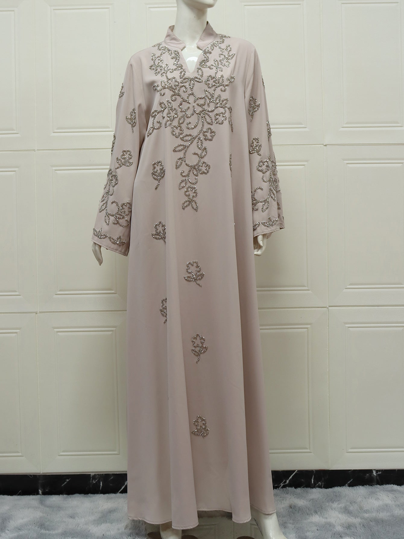 In Stock 2026 New Musilin Cross-Border Middle Eastern Arabian Clothing Women's Hand-Embellished Rhinestone Robe Dress