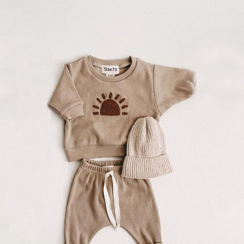Baby Cartoon Fashion Sun Rainbow Letter Sweatshirt Pants Set