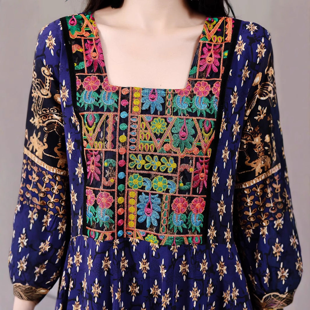 Bohemian Style Dress Ethnic Style Embroidered Large Swing Skirt