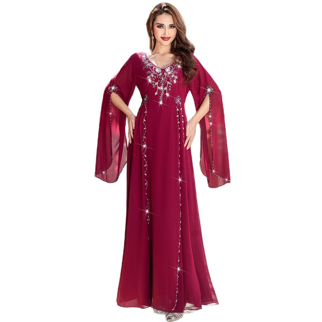 Middle East Clothing Robe Handmade Beaded Maxi Dress Fashion Gown Dress