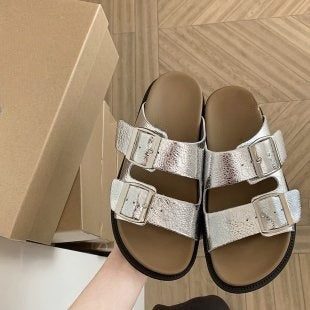 Casual Women's Summer Wear Birkenstock Shoes Belt Buckle Half Slippers