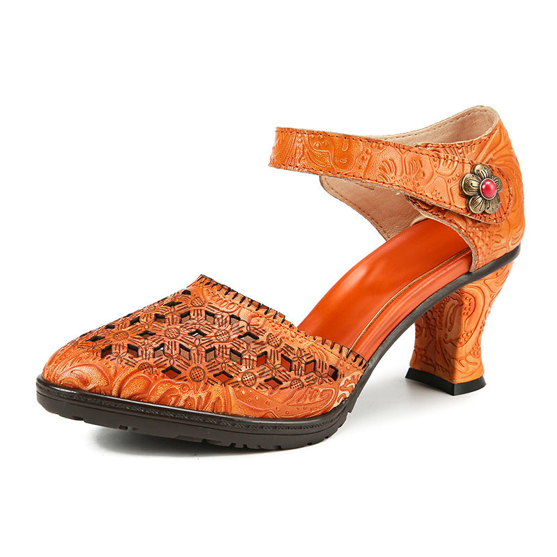 Womens Fashion Hollowed-Out Vintage High-Heel Sandals