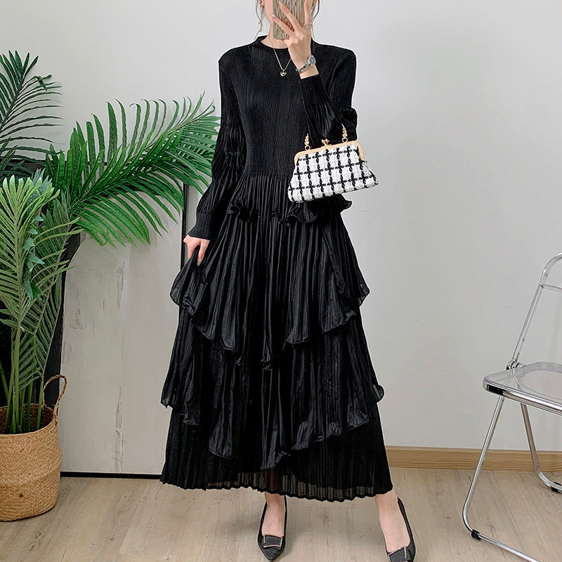 Middle East Long Heavy Industry Ear Edge Drawn Fold Strap Belt Long Dress Stand Collar Large Women's Wear