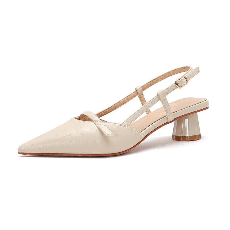 Women's Chunky Heel Low Heel Pointed Leather Stitching Fashion Sandals