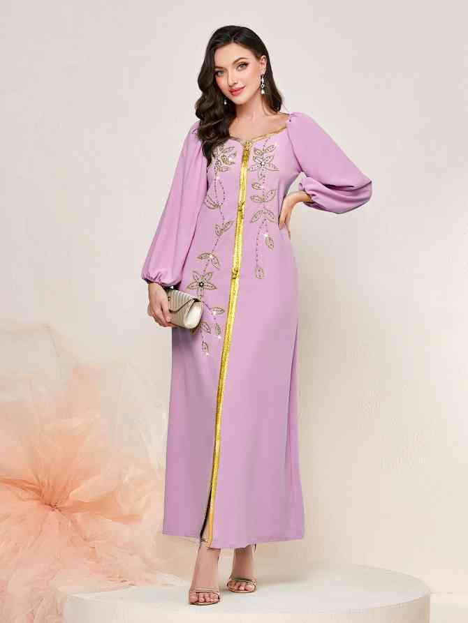 Square-neck Cinched Middle East Dubai Hand-stitched Maxi Dress