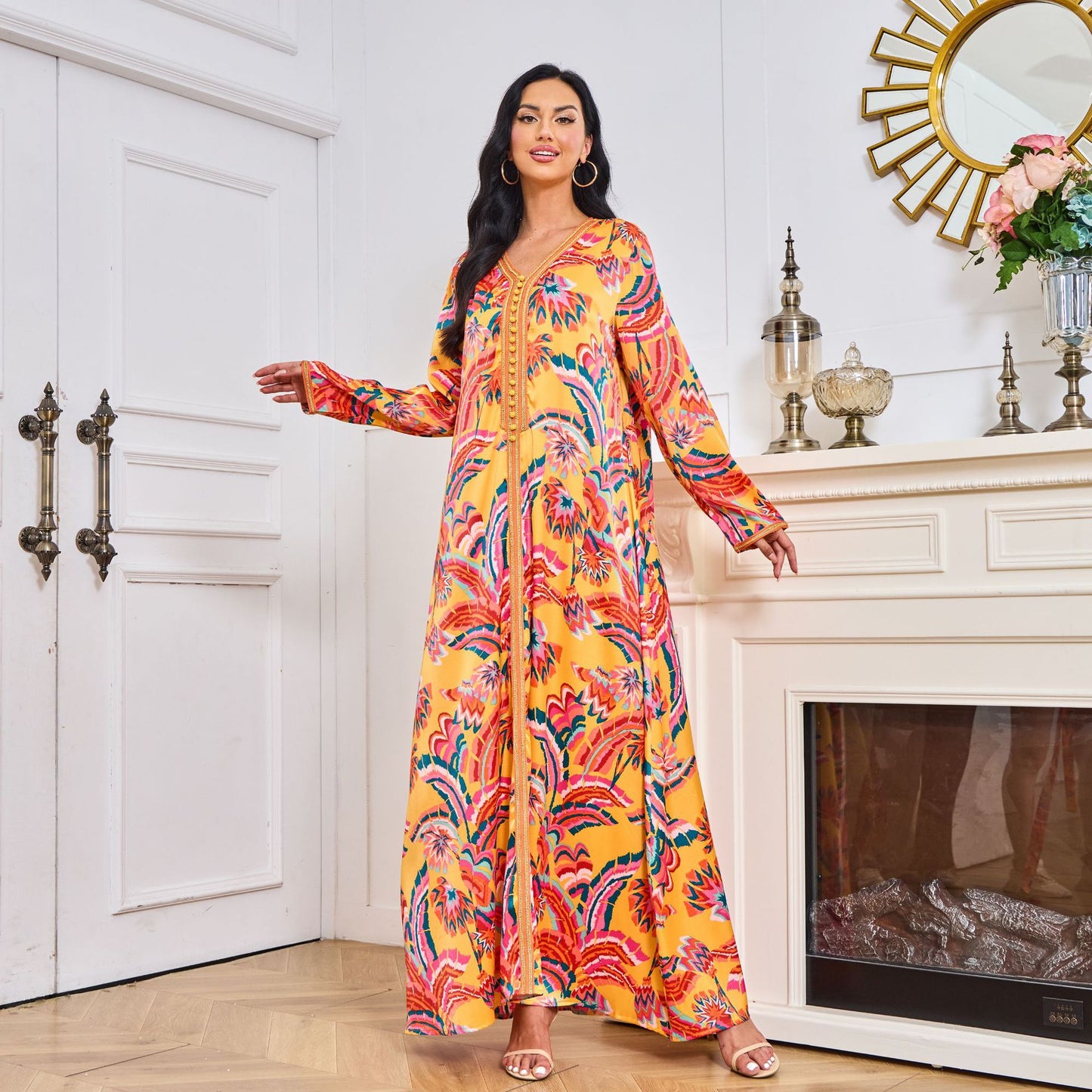 Arab clothing printed color blocked smooth dress