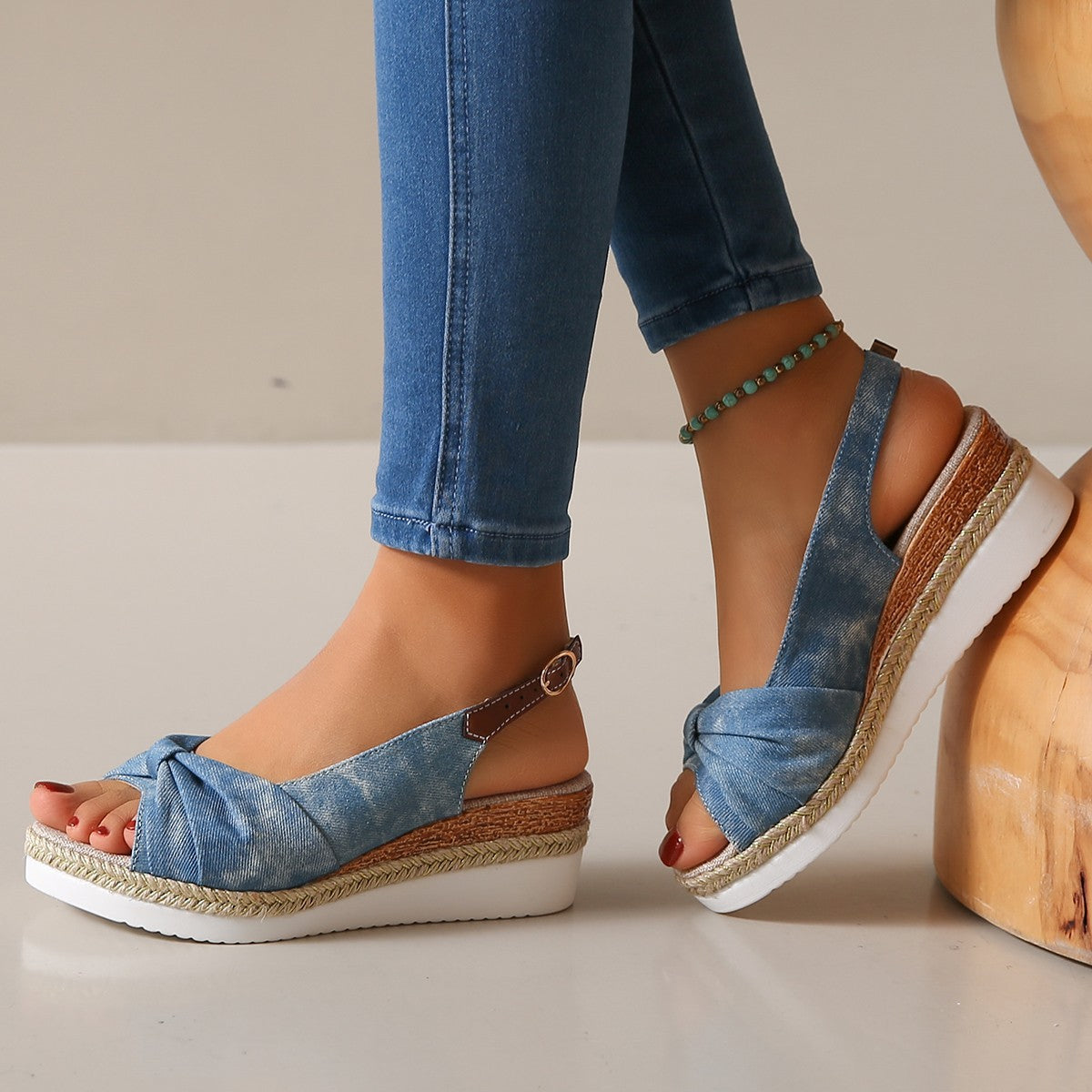 Plus Size Women's Flat Wedge Peep Toe Casual Sandals