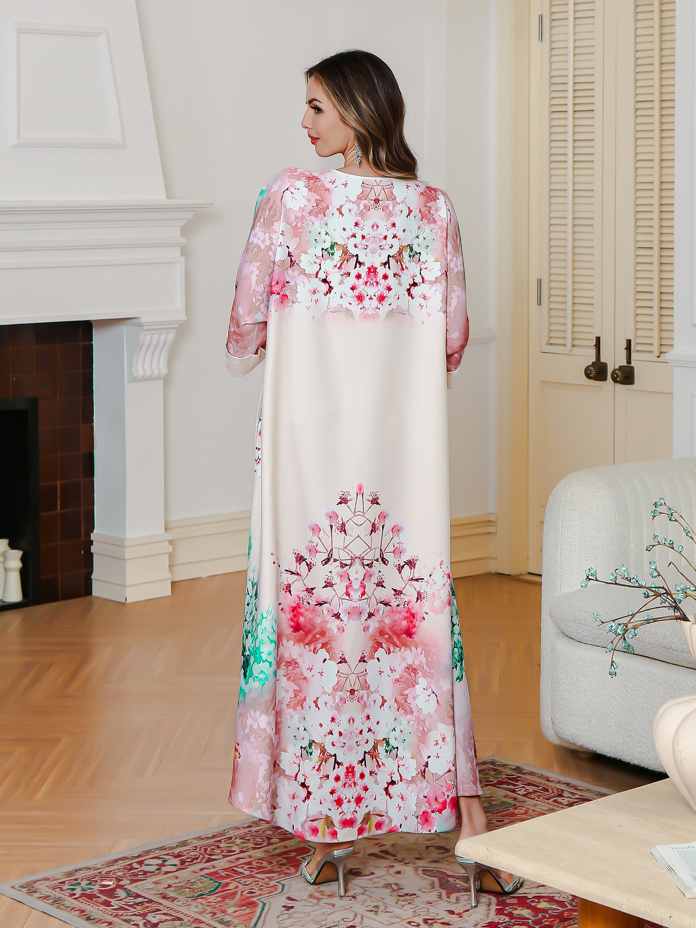 Summer New Muslim Printed Dress Party Middle East Long Dress Abaya Sequined Printed Robe