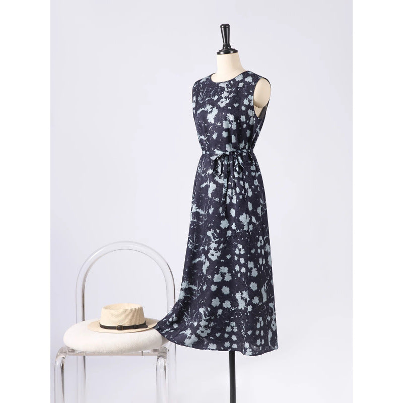 Printed Waist-Cinching Sleeveless Dress For Women