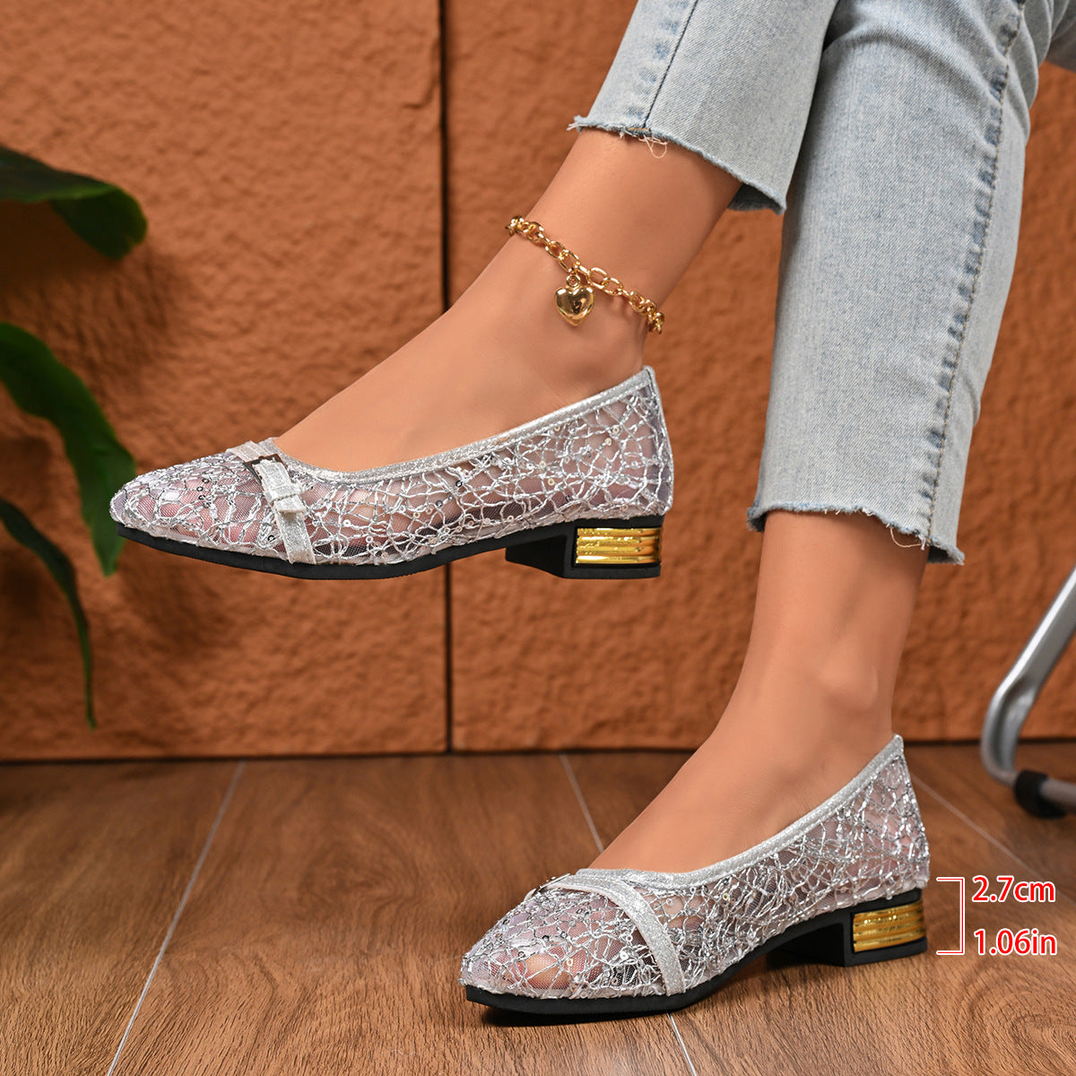 Womens Shallow-Toe Pointed-Toe Mesh Shoes With Bow For Breathability