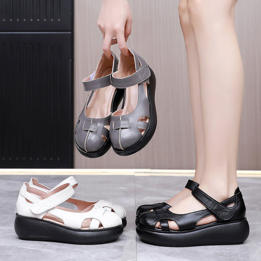 Womens Genuine Leather Closed-Toe Roman Sandals