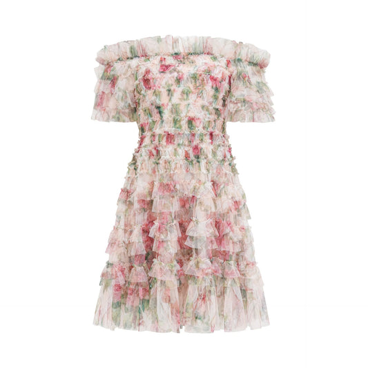 Cross-border Middle East Floral One-Shoulder Short Dress Fresh Sweet Daily Commuting Dress Embroidered Women's Clothing