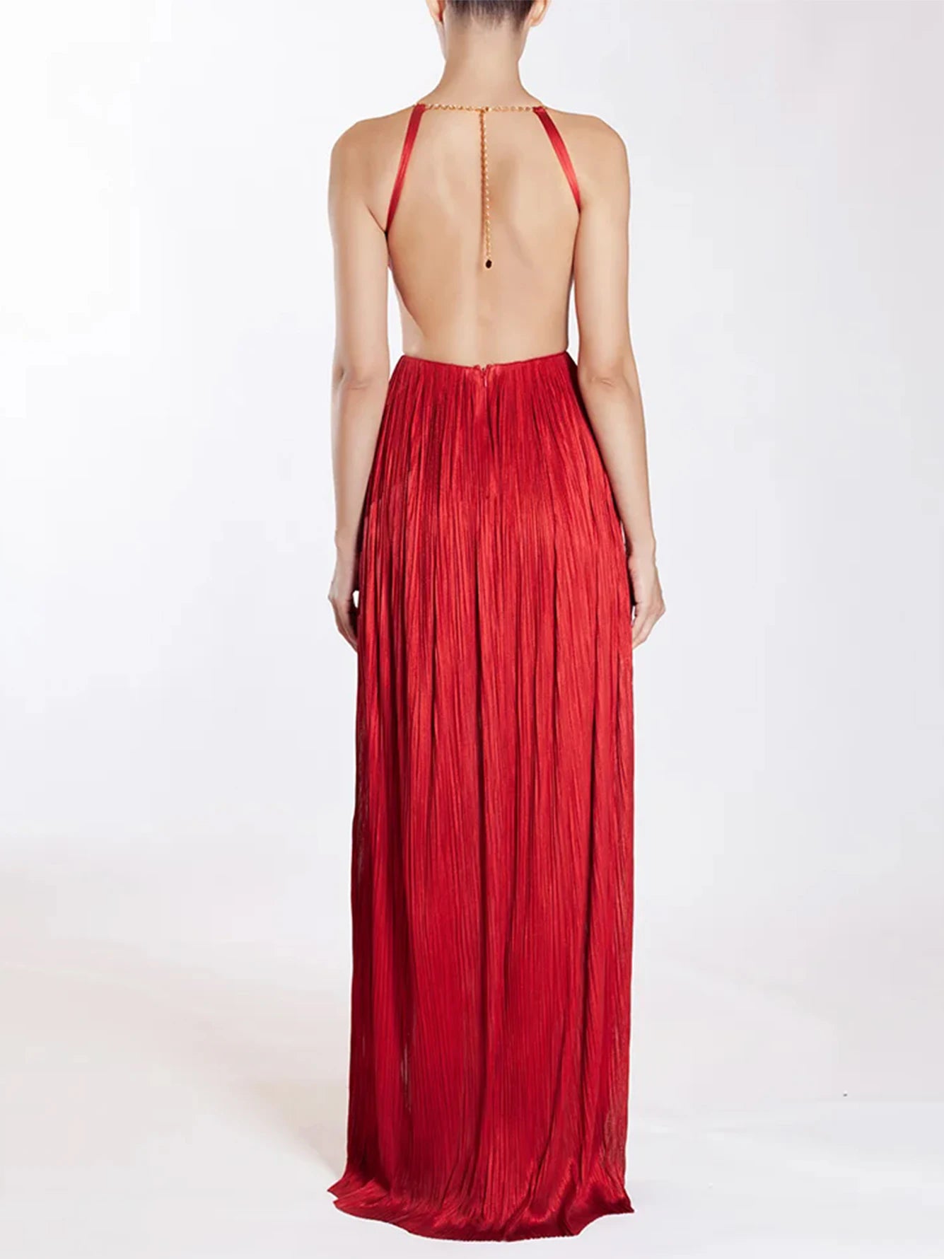 Slant shoulder pleated casual dress red long women's dress