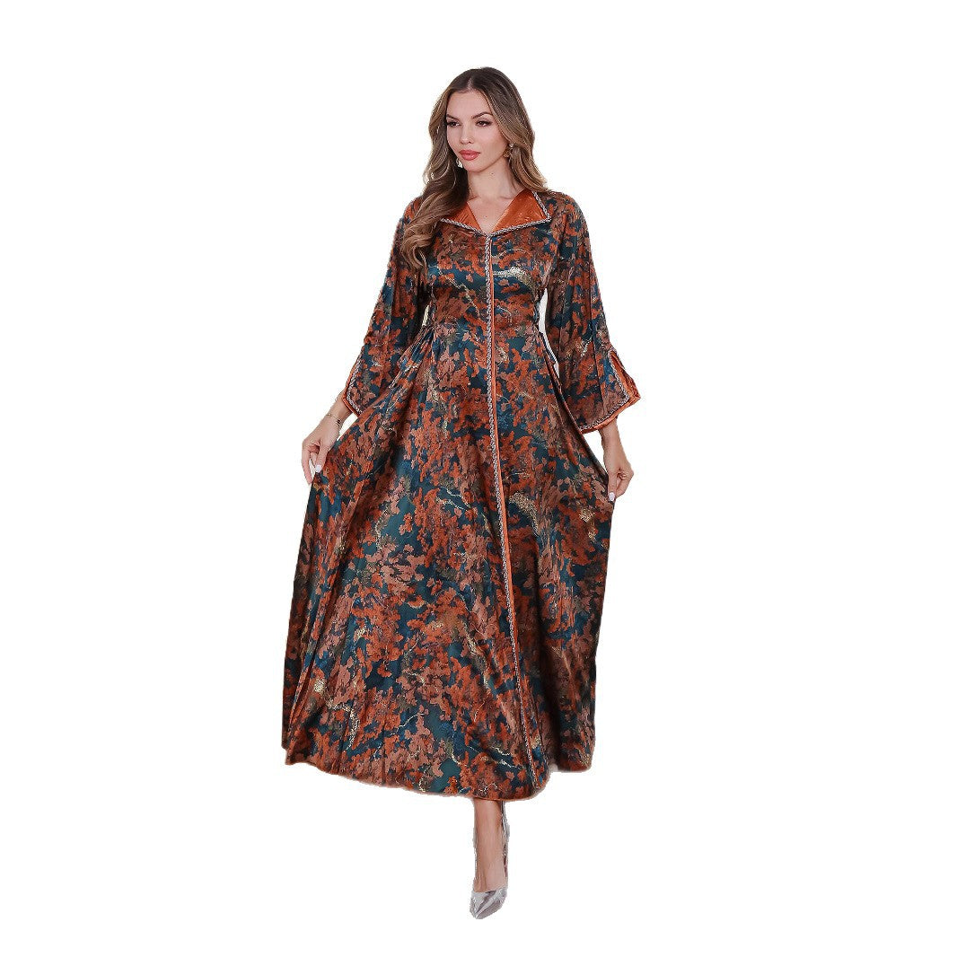 Printed Long Robe Elegant Middle Eastern Dress Abaya Saudi Dubai Long Skirt