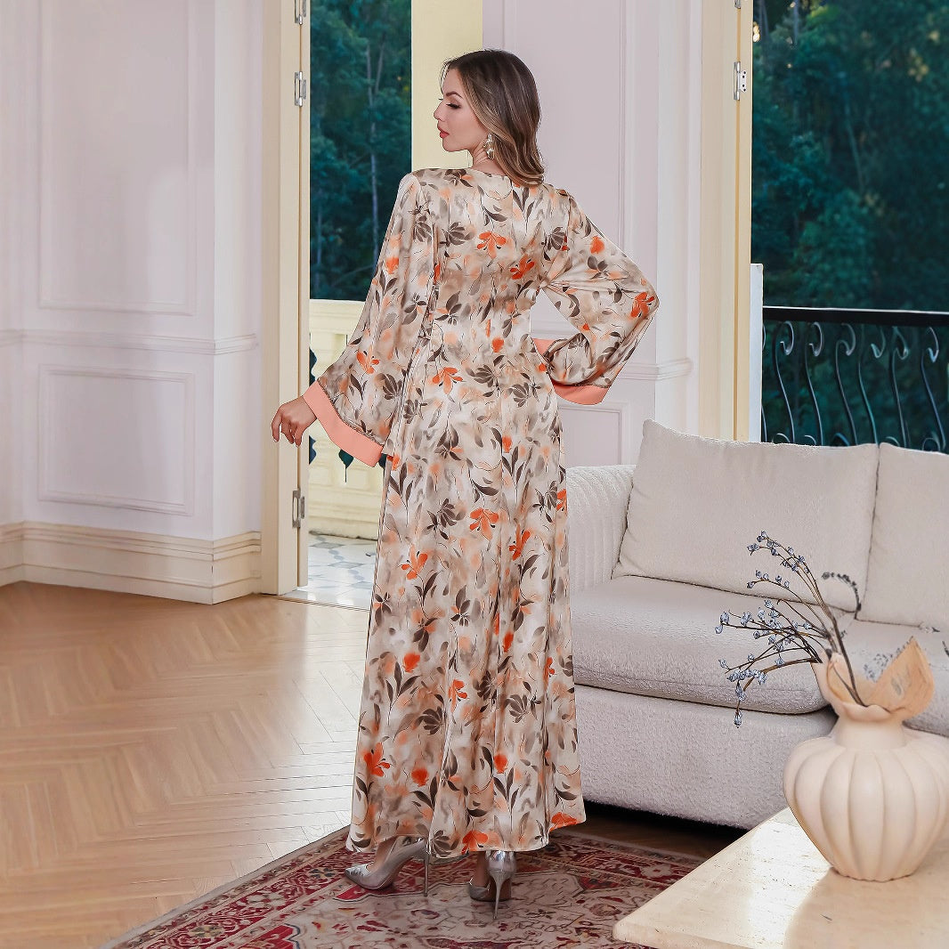 Printed Long Robe Loose Abaya Middle East Saudi Dubai Long Dress