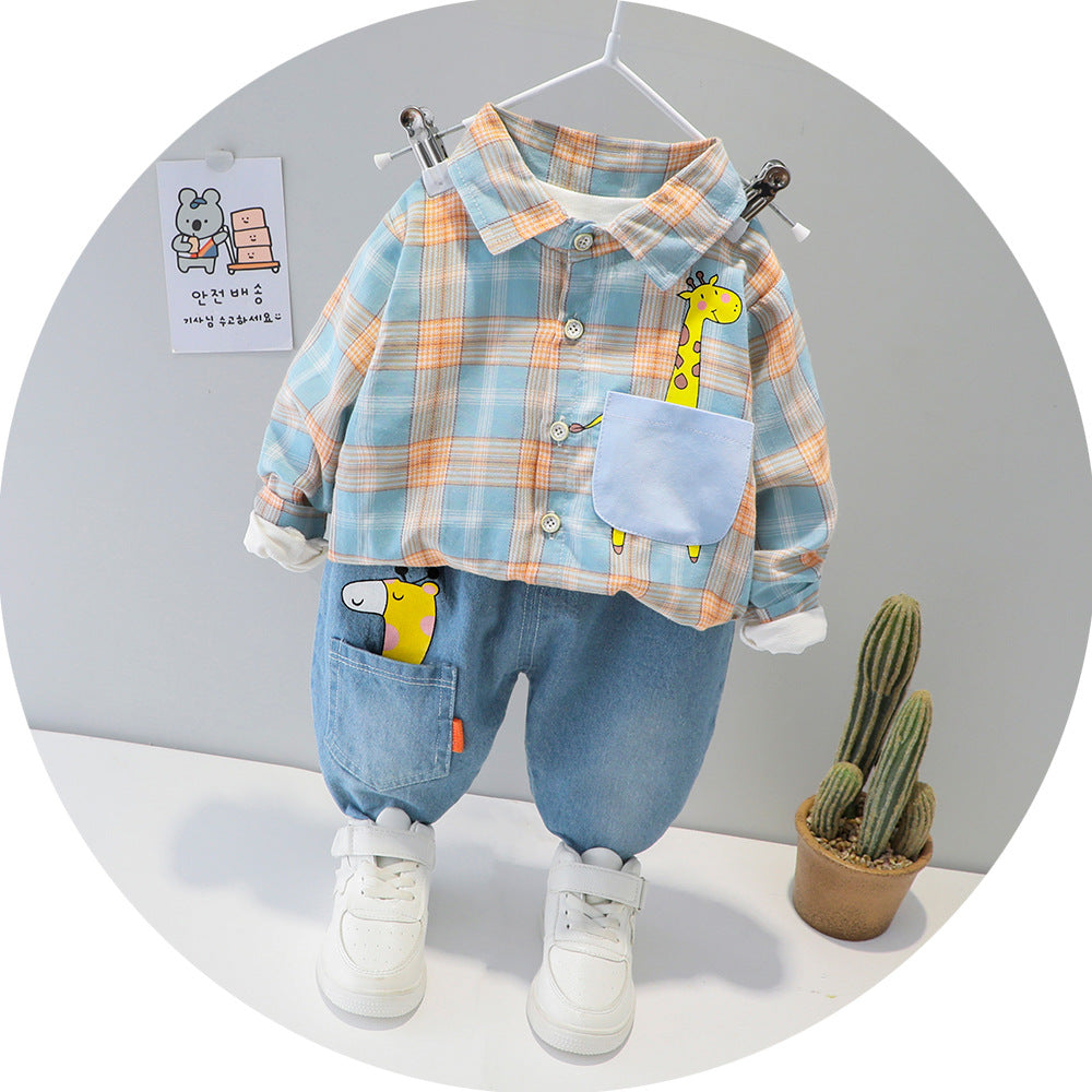 Two-piece Check cCotton Shirt For Kids