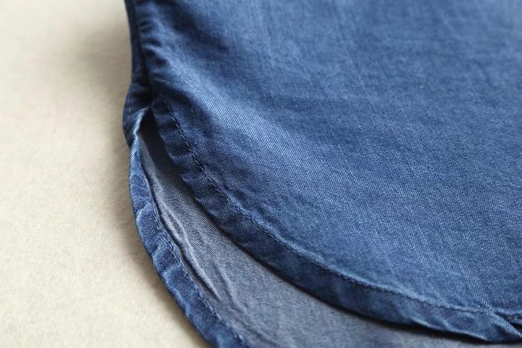 Stand-up Collar Embroidered Long-sleeved Tencel Denim Dress