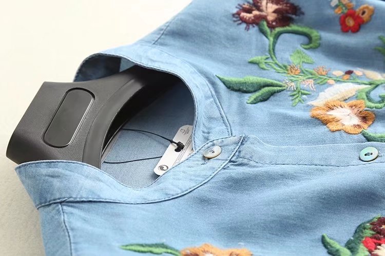 Stand-up Collar Embroidered Long-sleeved Tencel Denim Dress