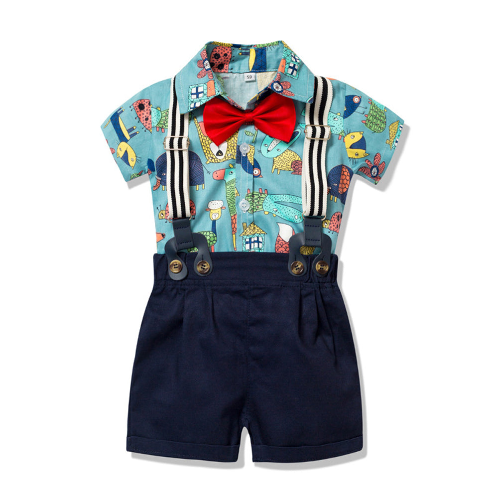 Lapel Gentleman White Shirt Bib Pants Bow Tie Dress