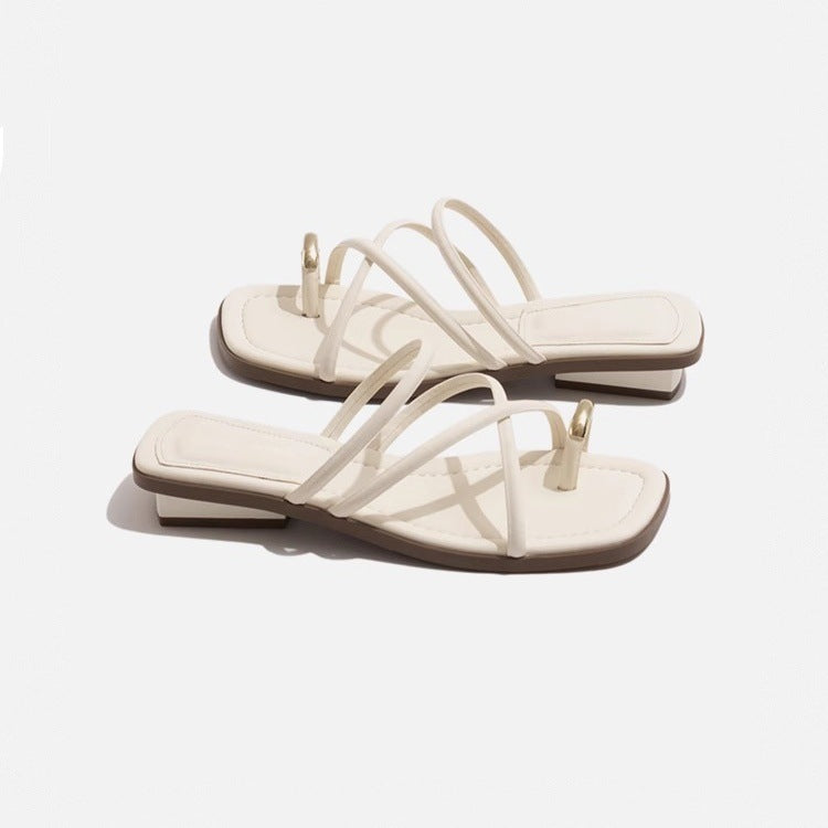 Summer New Versatile Fairy Style Toe Covering Casual Slippers