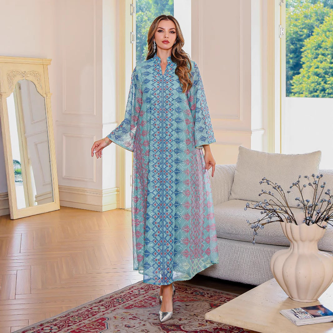 Muslim Embroidered Robe Middle Eastern Clothing Printed Dress