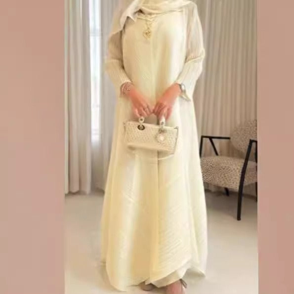 Middle East Dubai long robe dress women's plus size floral bud skirt apricot long skirt