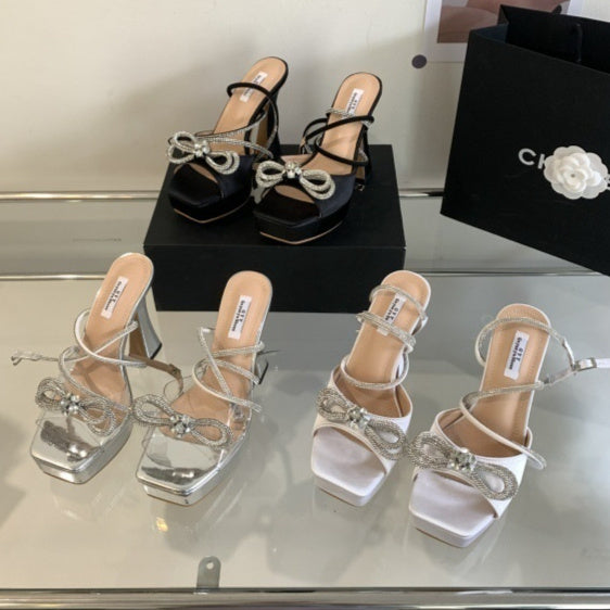 Platform Rhinestone Bow High-heeled Sandals