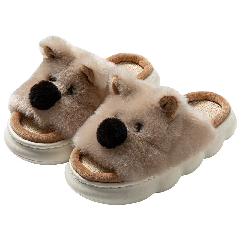 Linen Slippers For Women, Indoor Home Thick Sole Cartoon