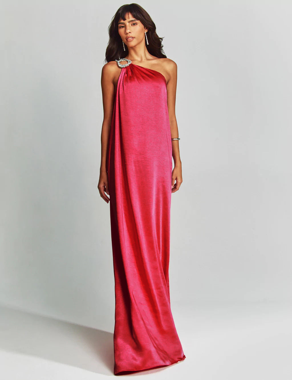Slanted shoulder long dress