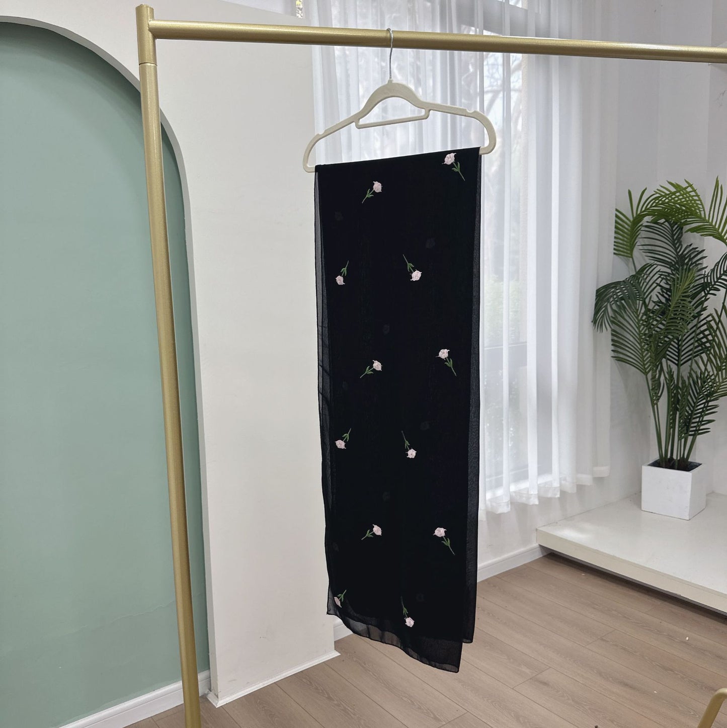 Middle Eastern flower-embroidered headscarf