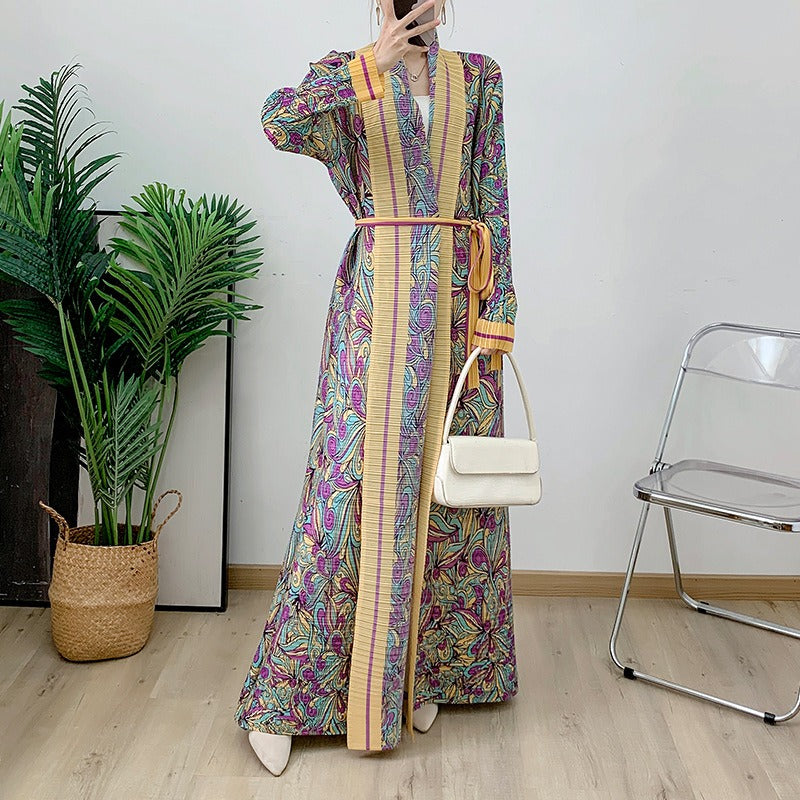Folded printed long robe Middle East Dubai cardigan