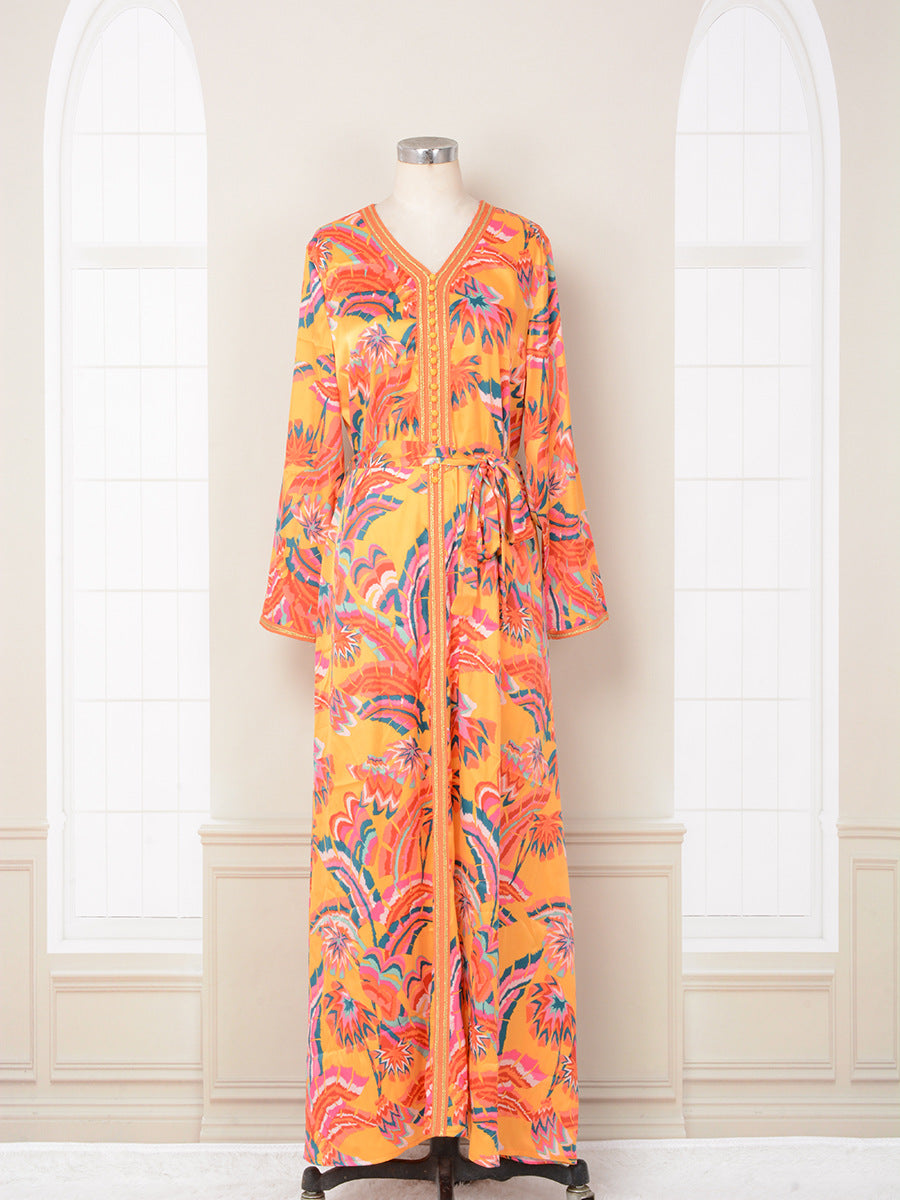 Arab clothing printed color blocked smooth dress