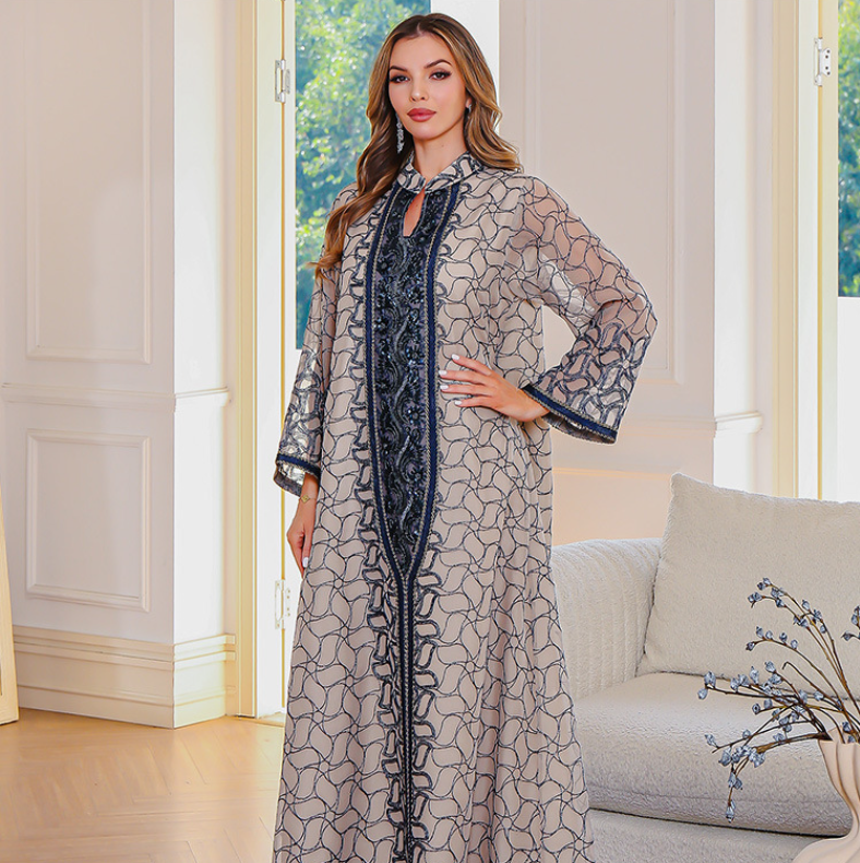 Elegant Long Sleeve Dubai Abaya with Embroidery for Middle Eastern Muslim Women