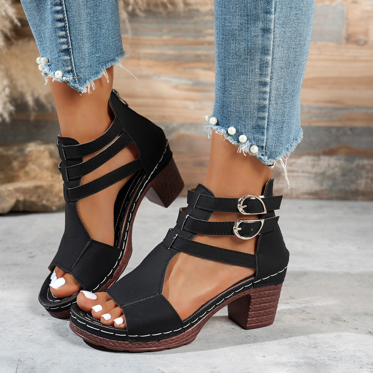 Womens Stylish Casual Peep-toe Wedge High-heeled Sandals