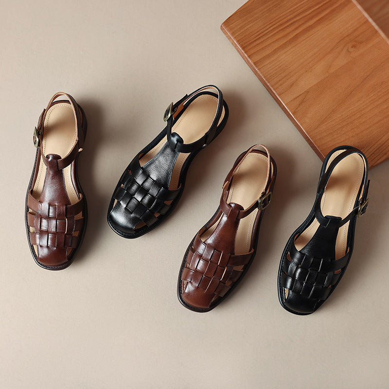 Spring Womens Low-heeled Closed-toe Open-heel Sandals