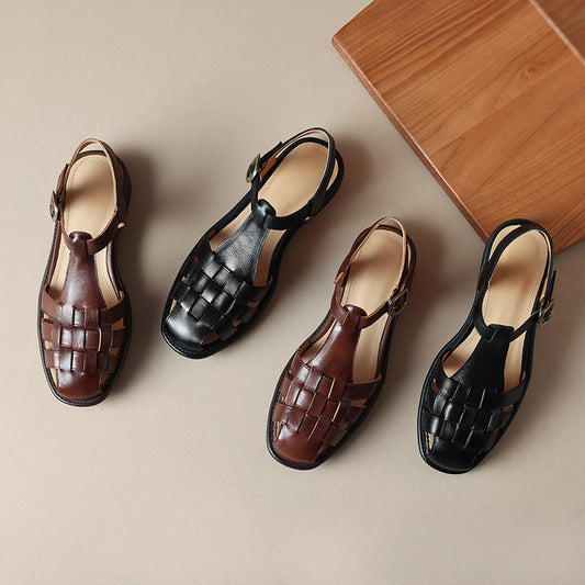 Spring Womens Low-heeled Closed-toe Open-heel Sandals