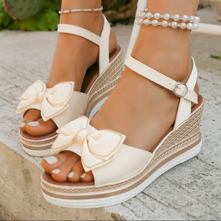 Wedge Summer Bow Buckle Peep Toe Sandals