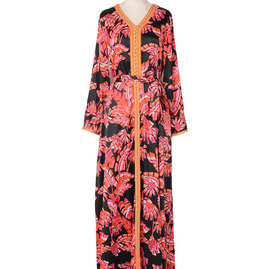 Arab clothing printed color blocked smooth dress