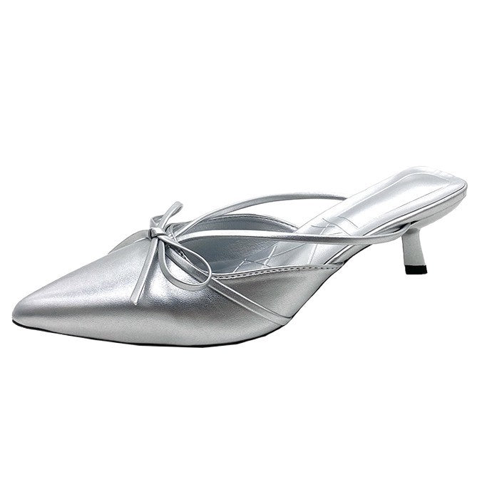 Summer Satin French Style Temperament Half-support High Heel Sandals