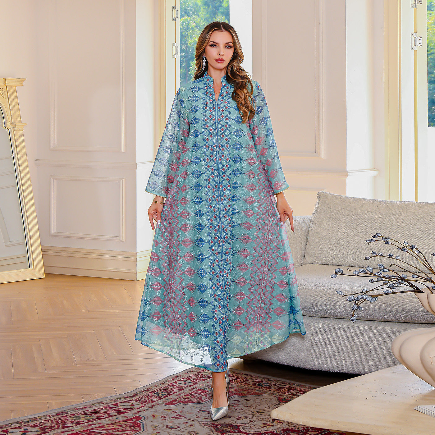 Muslim Embroidered Robe Middle Eastern Clothing Printed Dress
