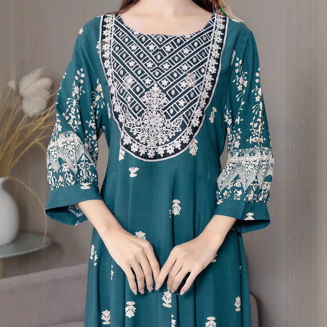 Bohemian Style Dress Ethnic Style Embroidered Large Swing Skirt