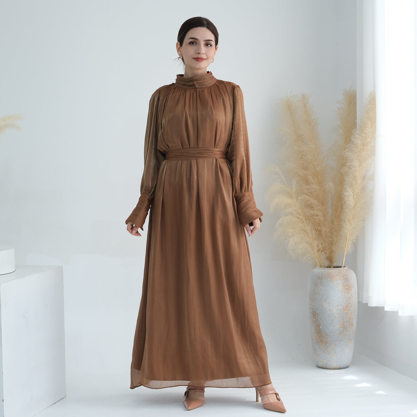 Turkey Dubai Exquisite Pure Color Tied Dress