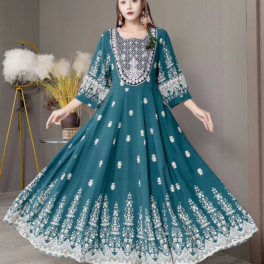 Bohemian Style Dress Ethnic Style Embroidered Large Swing Skirt
