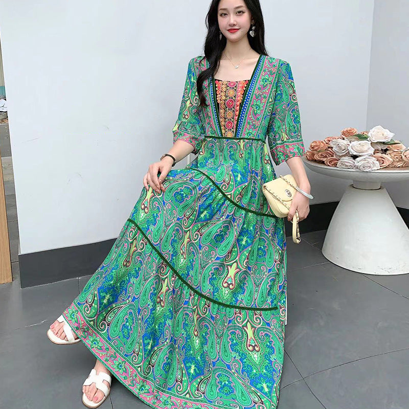 Summer Vintage Cotton Silk Ethnic Style Embroidered Dress Women