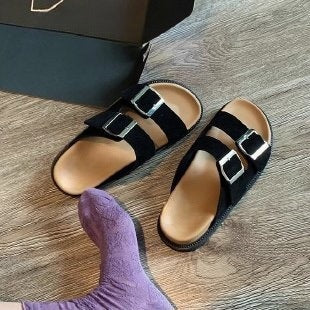 Casual Women's Summer Wear Birkenstock Shoes Belt Buckle Half Slippers